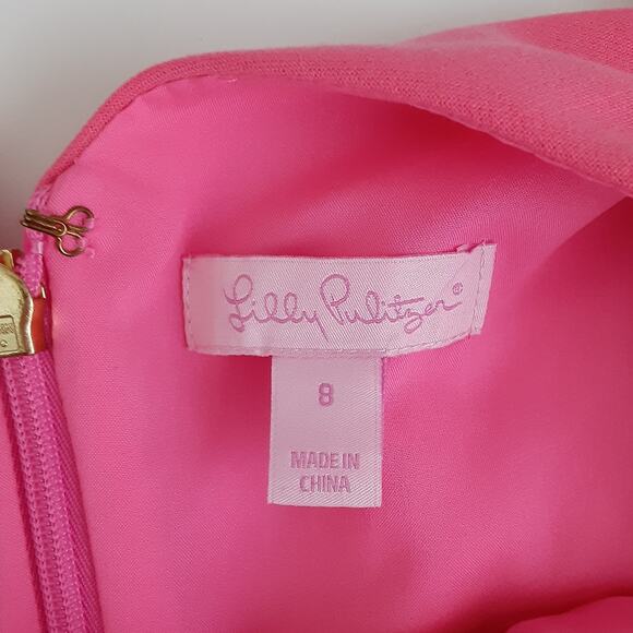 Lilly Pulitzer Largo Shift Dress Beaded Collar Coral Hot Pink Womens 8 Sheath - Picture 12 of 15